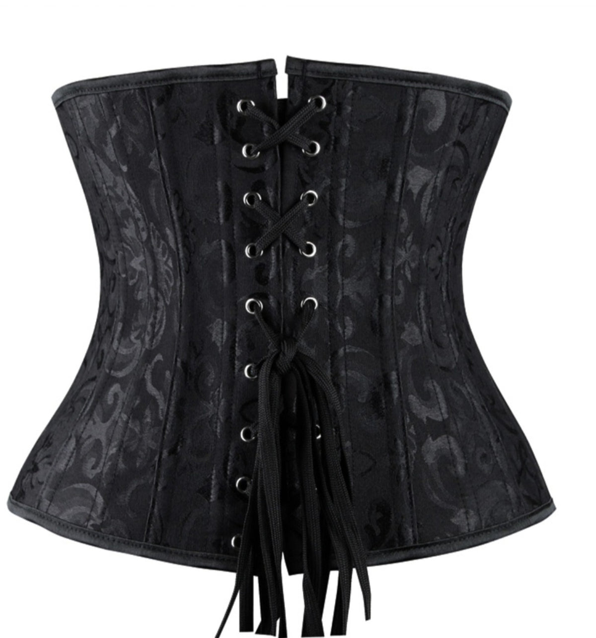 Born2Shop 24-steel-bone black brocade underbust waist trainer back view