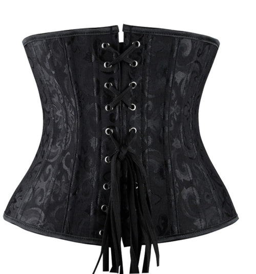 Born2Shop 24-steel-bone black brocade underbust waist trainer back view