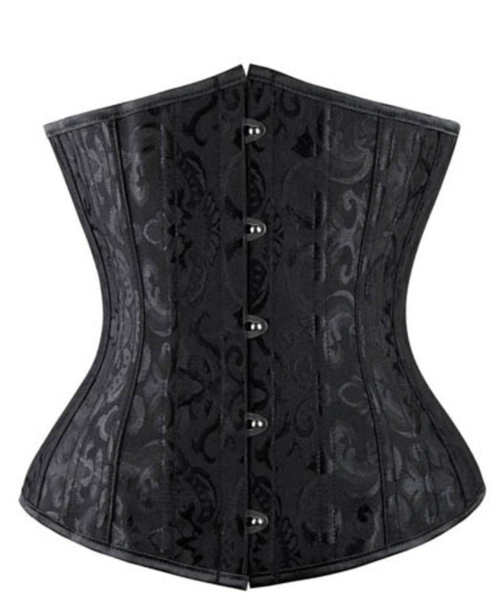 Born2Shop 24-steel-bone black brocade underbust waist trainer front view