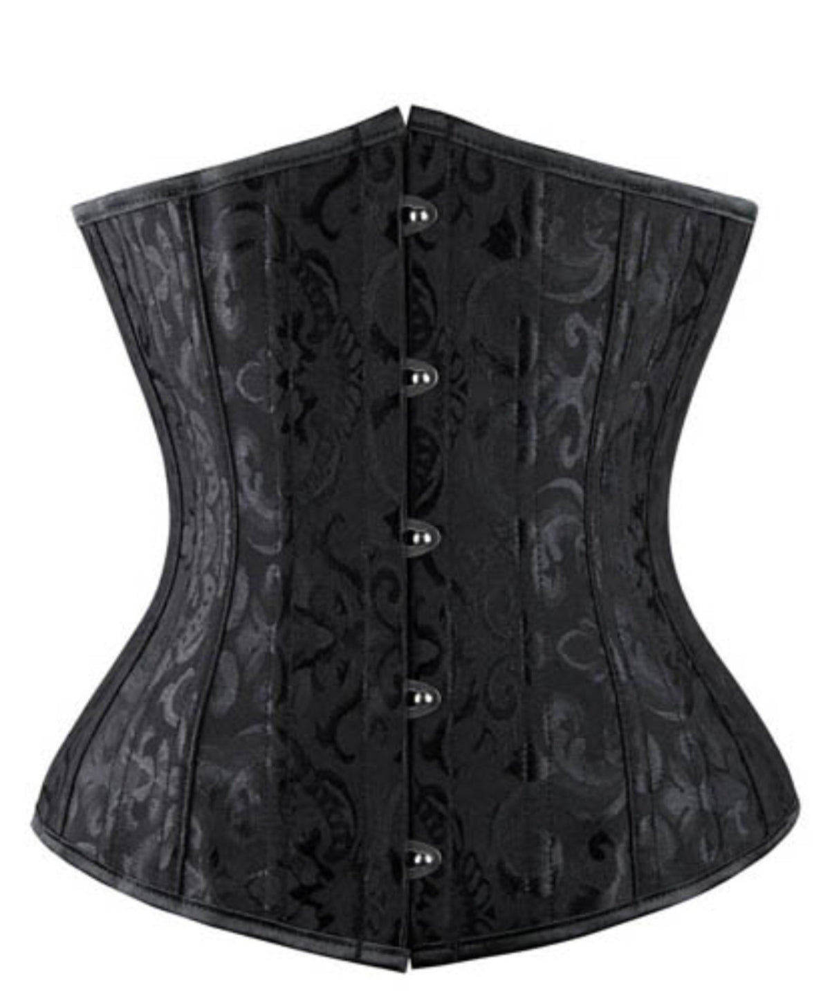 Born2Shop 24-steel-bone black brocade underbust waist trainer front view